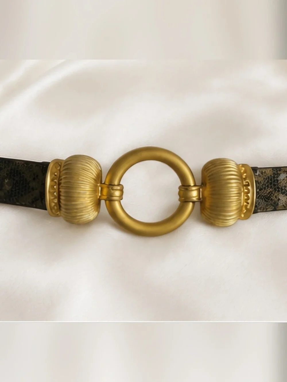 Vintage '90s Worth Genuine Snakeskin Leather Belt Gold Crown Buckle Size P